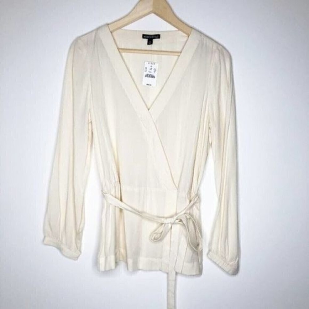 J.Crew Ivory Faux Wrap Tie Waist Blouse Women’s Size 6 NWT